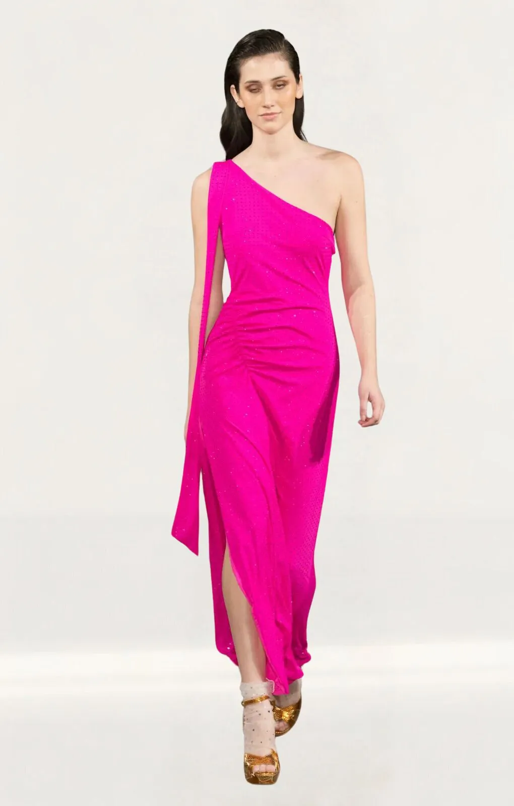 Amy Lynn Stella Pink Asymmetrical Embellished Maxi Dress