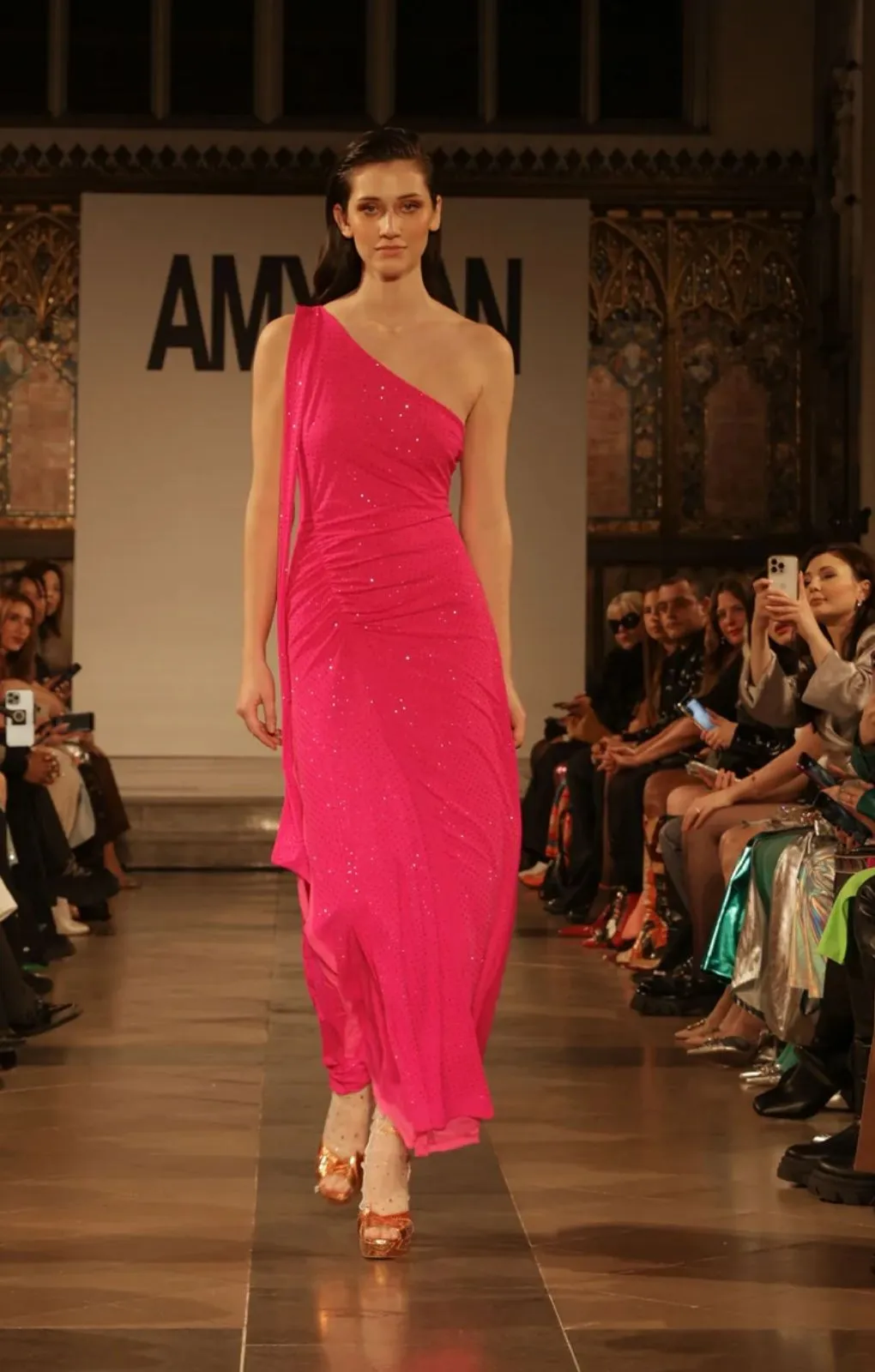 Amy Lynn Stella Pink Asymmetrical Embellished Maxi Dress