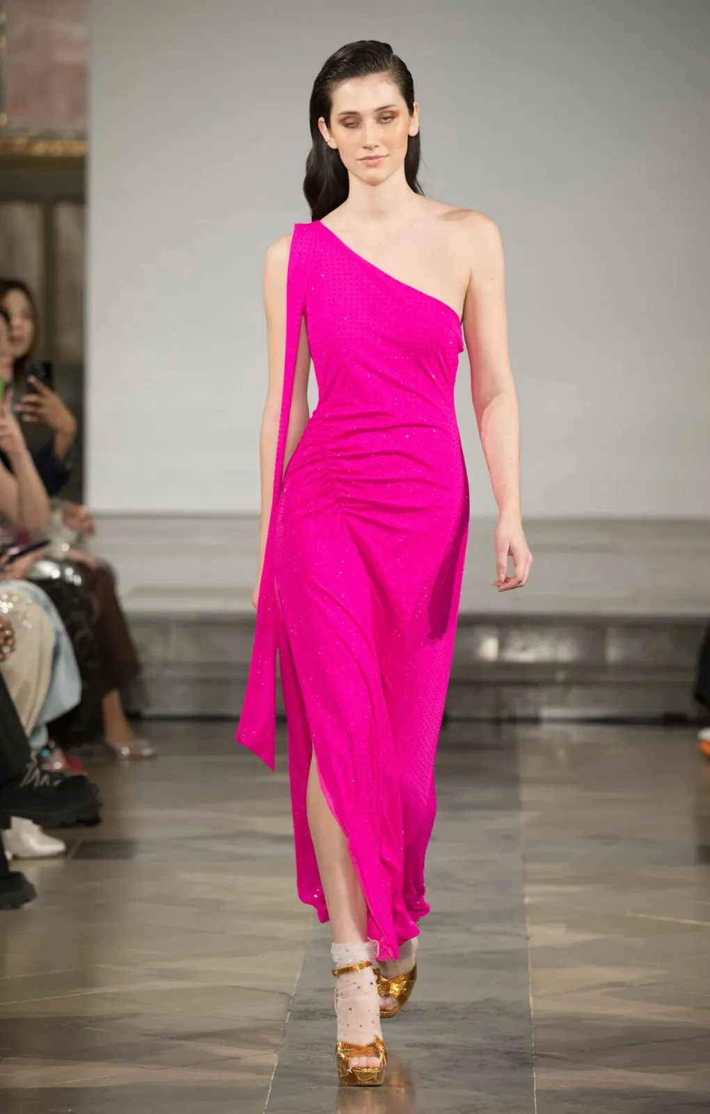 Amy Lynn Stella Pink Asymmetrical Embellished Maxi Dress