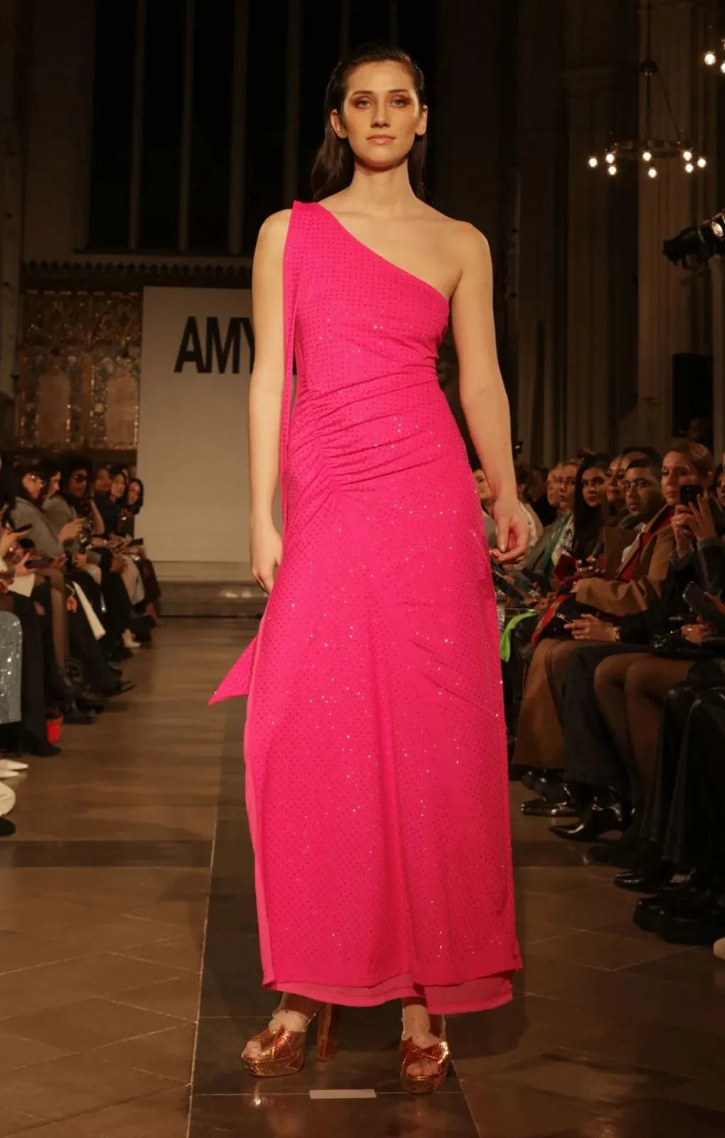 Amy Lynn Stella Pink Asymmetrical Embellished Maxi Dress