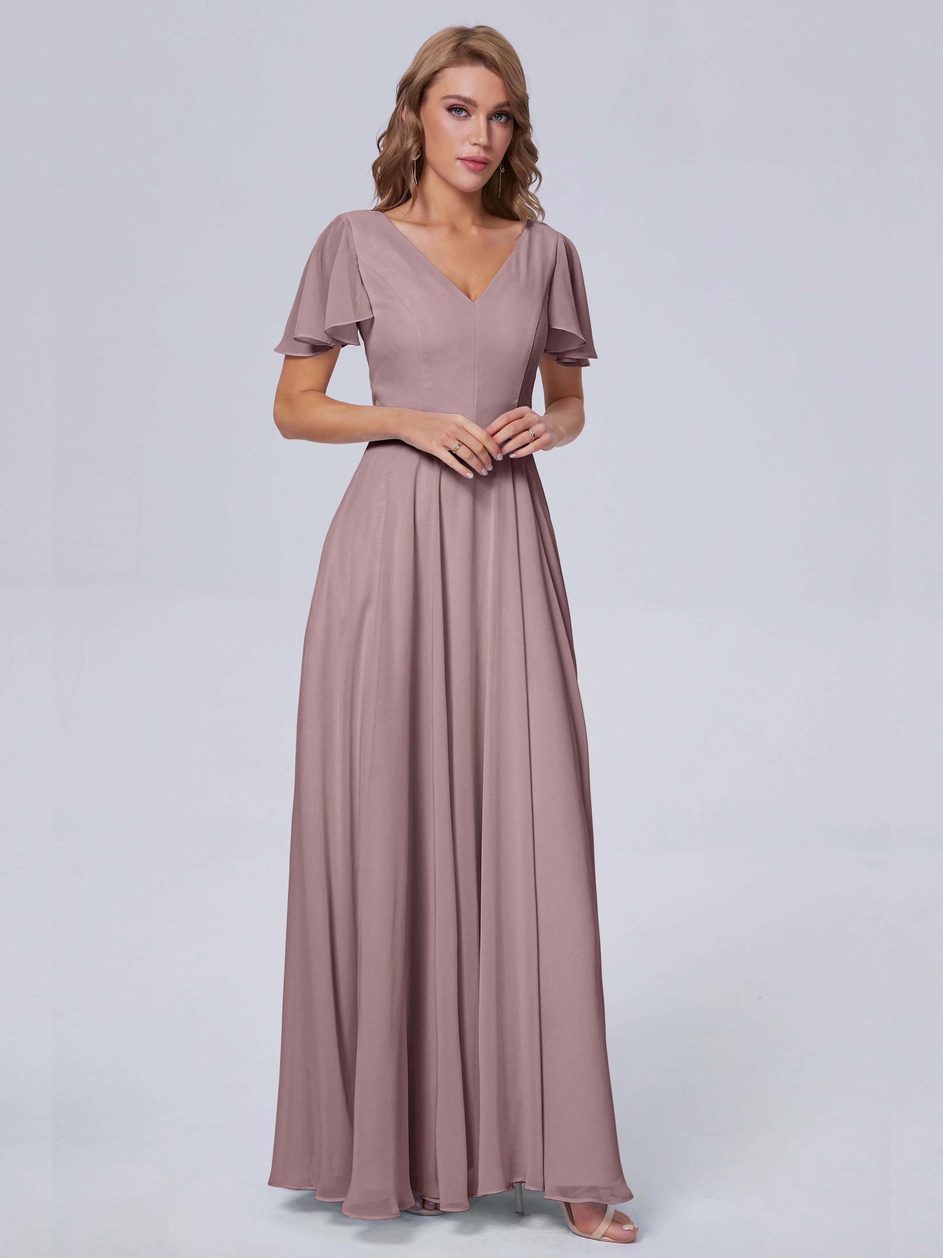 Anastasia Short Sleeves Chiffon Bridesmaid Dresses