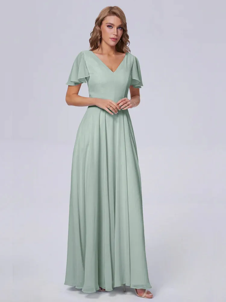 Anastasia Short Sleeves Chiffon Bridesmaid Dresses