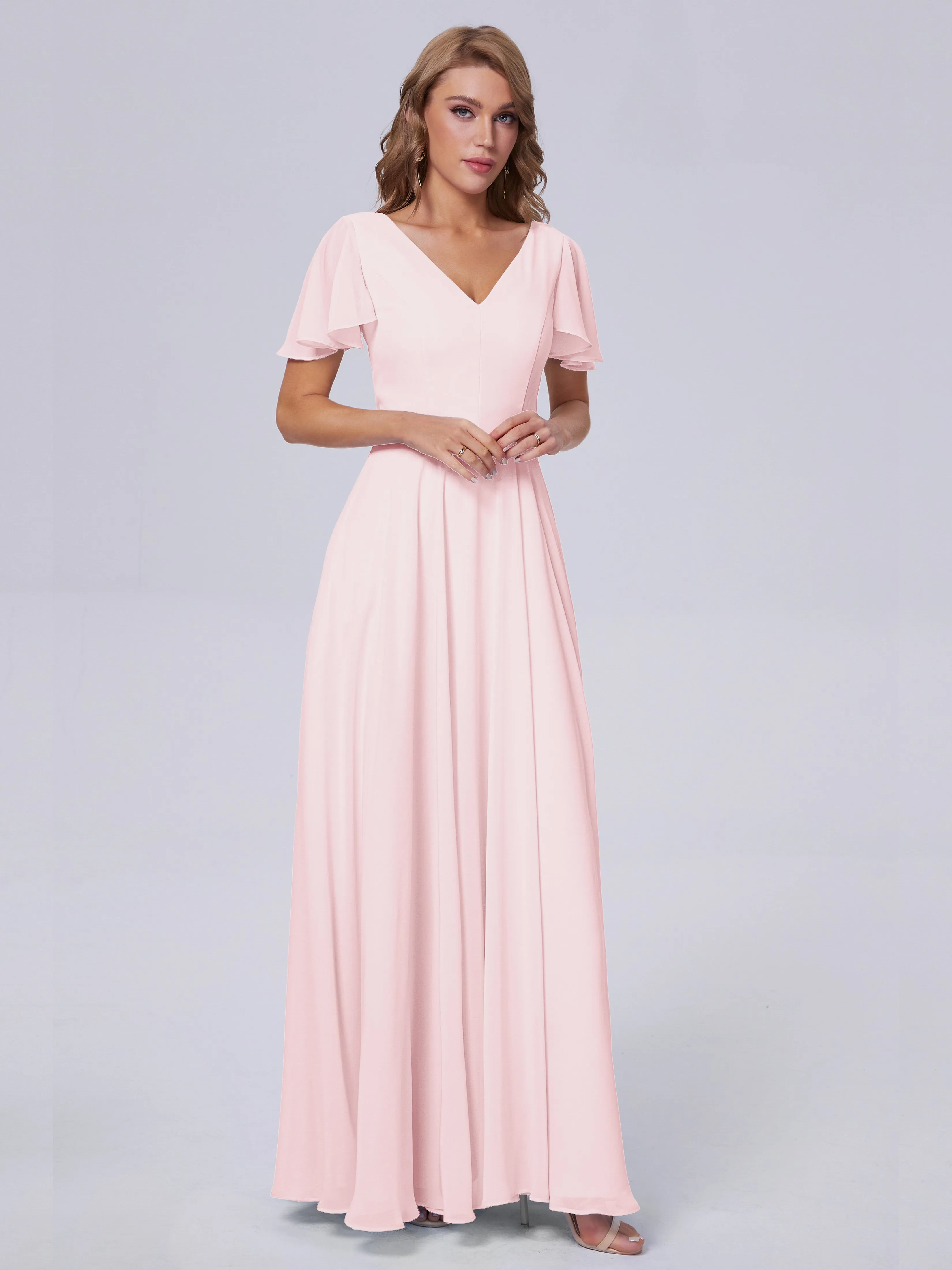 Anastasia Short Sleeves Chiffon Bridesmaid Dresses