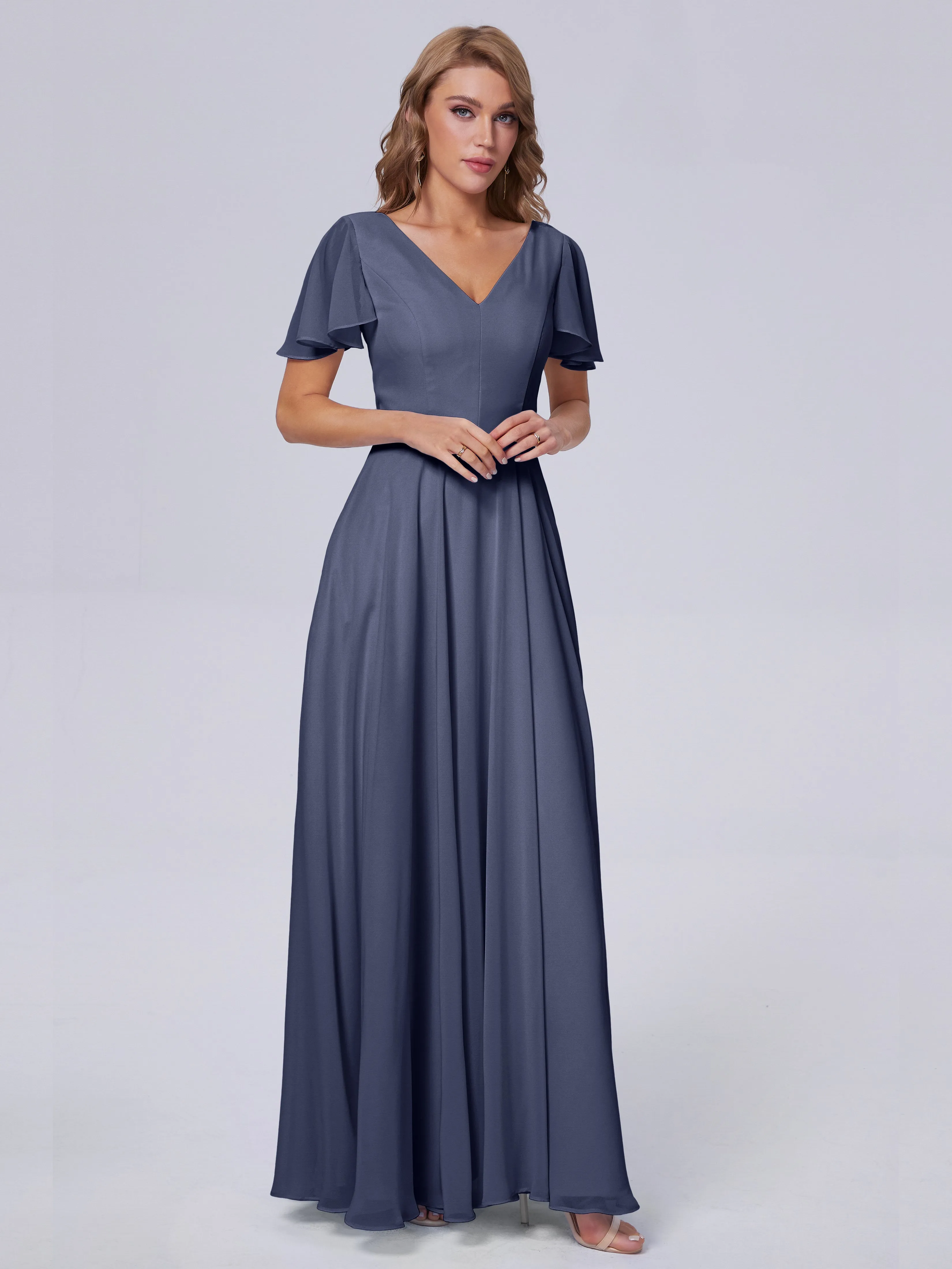 Anastasia Short Sleeves Chiffon Bridesmaid Dresses