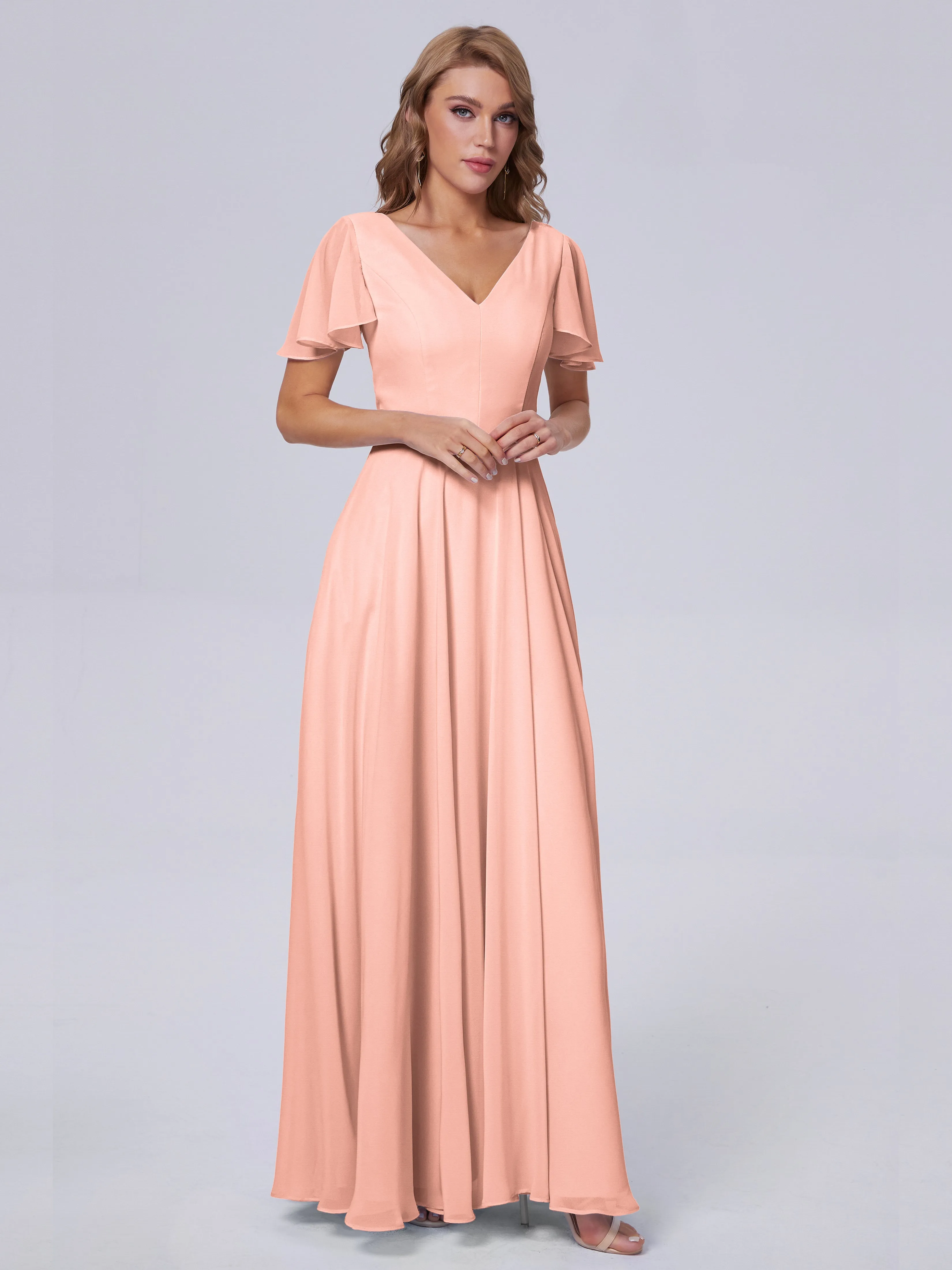 Anastasia Short Sleeves Chiffon Bridesmaid Dresses