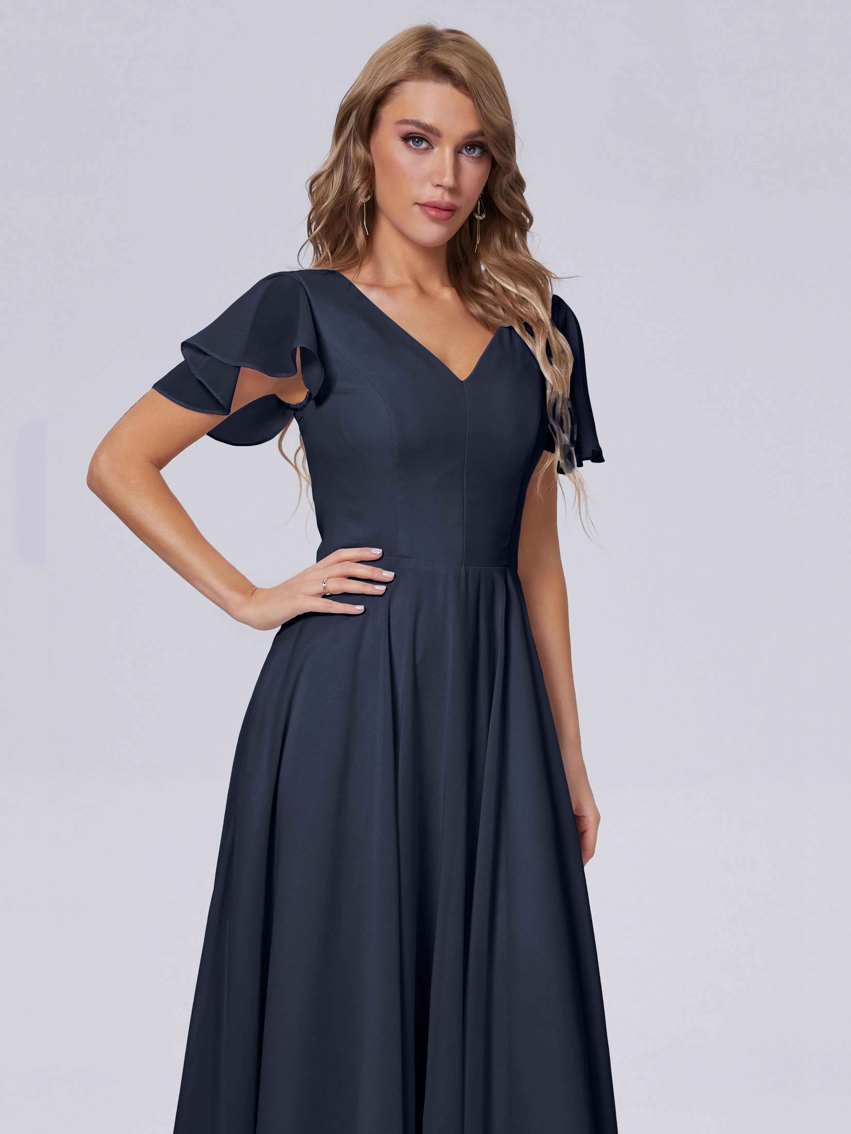 Anastasia Short Sleeves Chiffon Bridesmaid Dresses