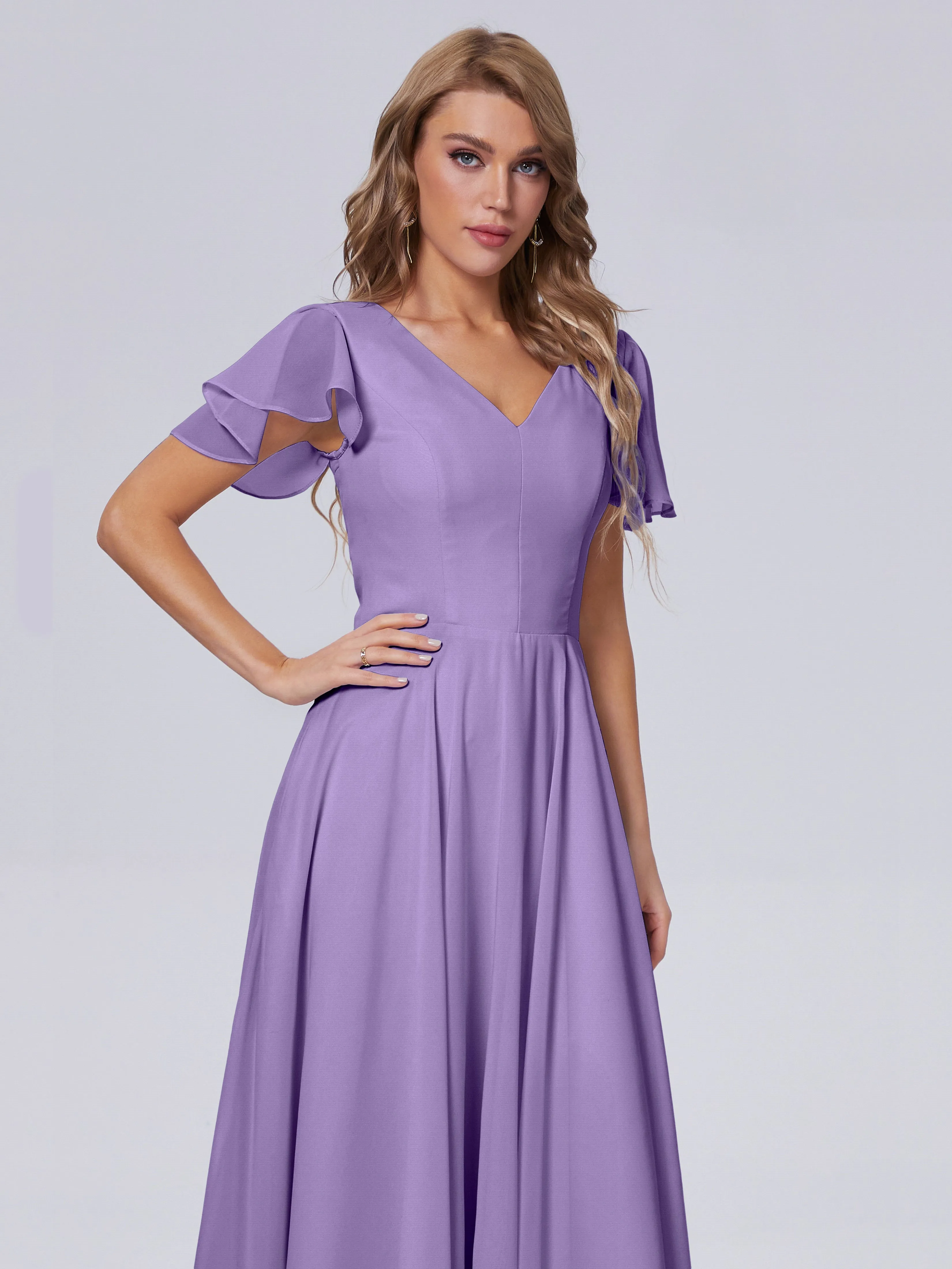 Anastasia Short Sleeves Chiffon Bridesmaid Dresses