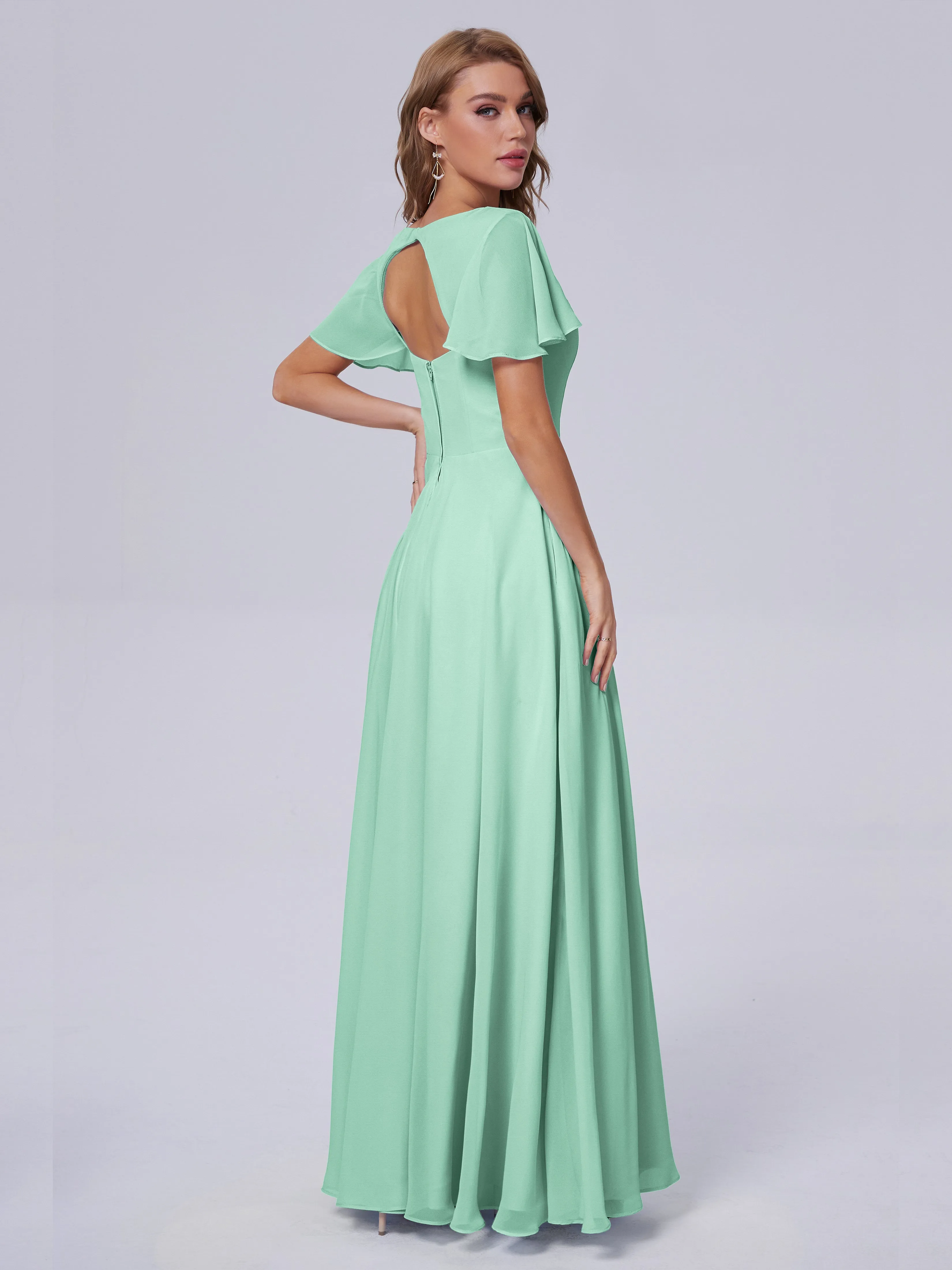 Anastasia Short Sleeves Chiffon Bridesmaid Dresses