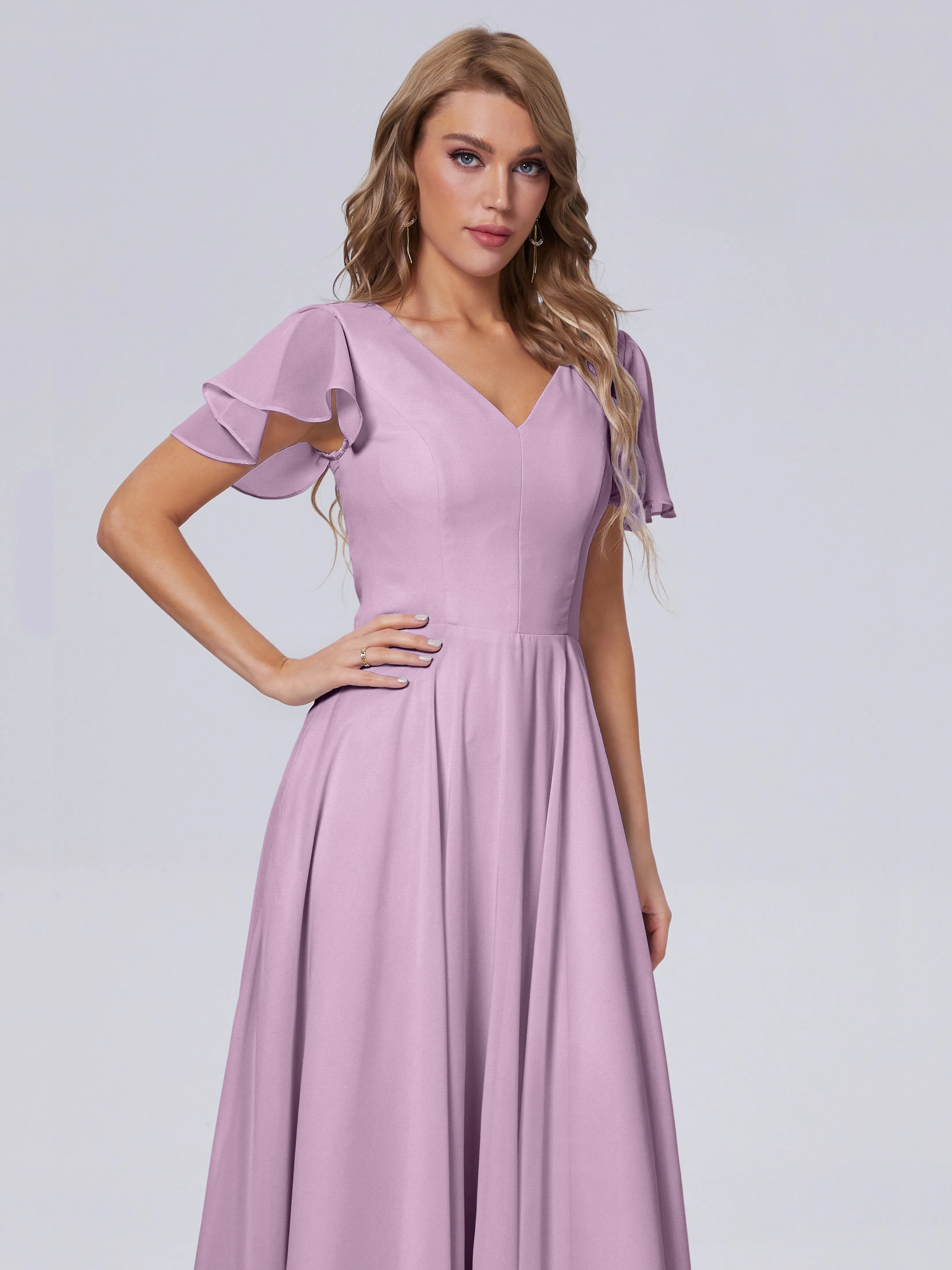 Anastasia Short Sleeves Chiffon Bridesmaid Dresses