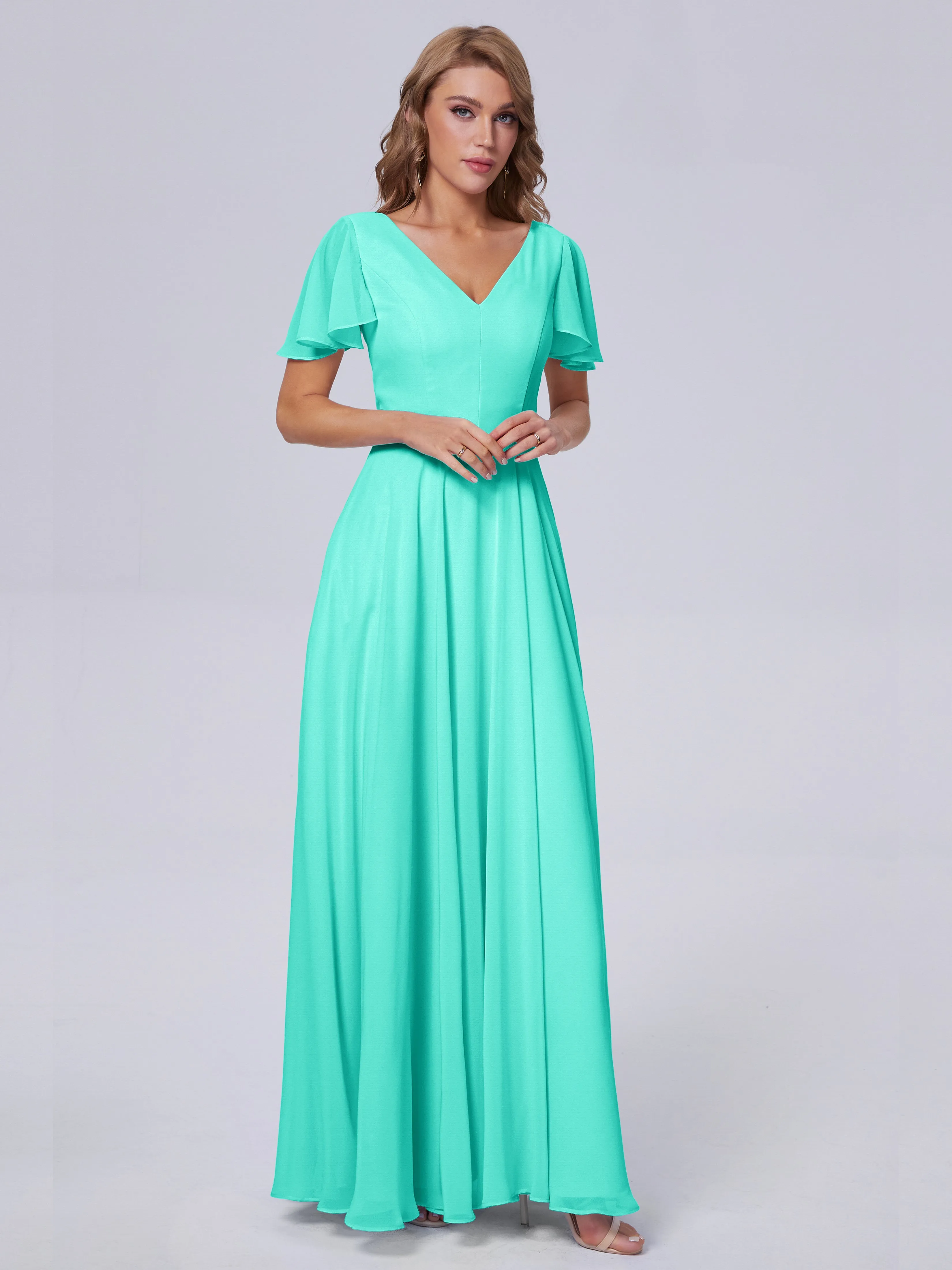 Anastasia Short Sleeves Chiffon Bridesmaid Dresses