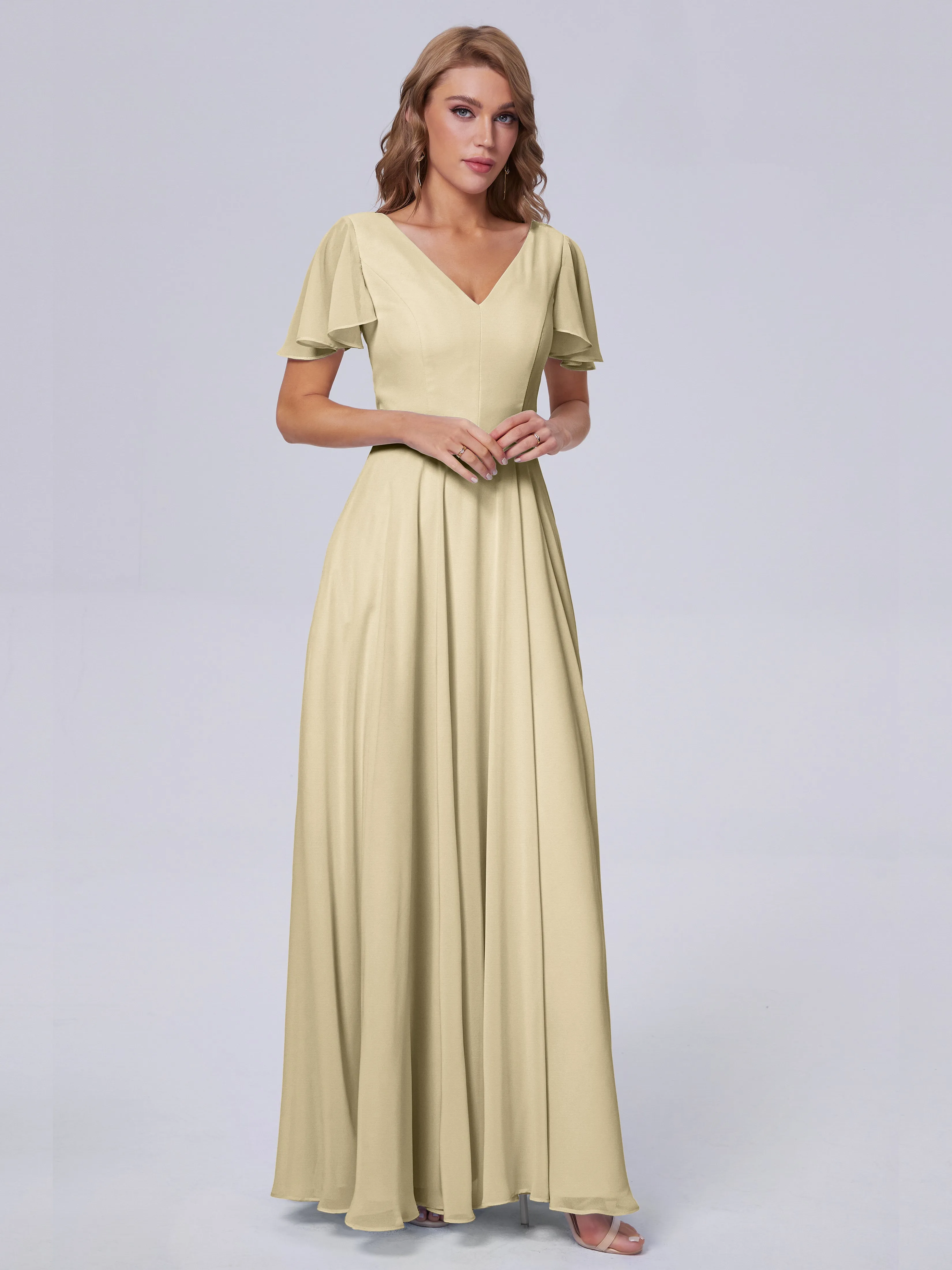 Anastasia Short Sleeves Chiffon Bridesmaid Dresses