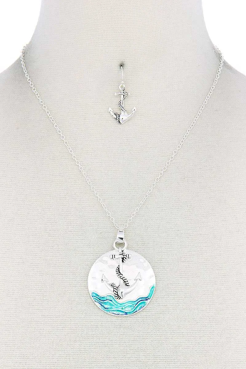 Anchor Round Pendant Necklace