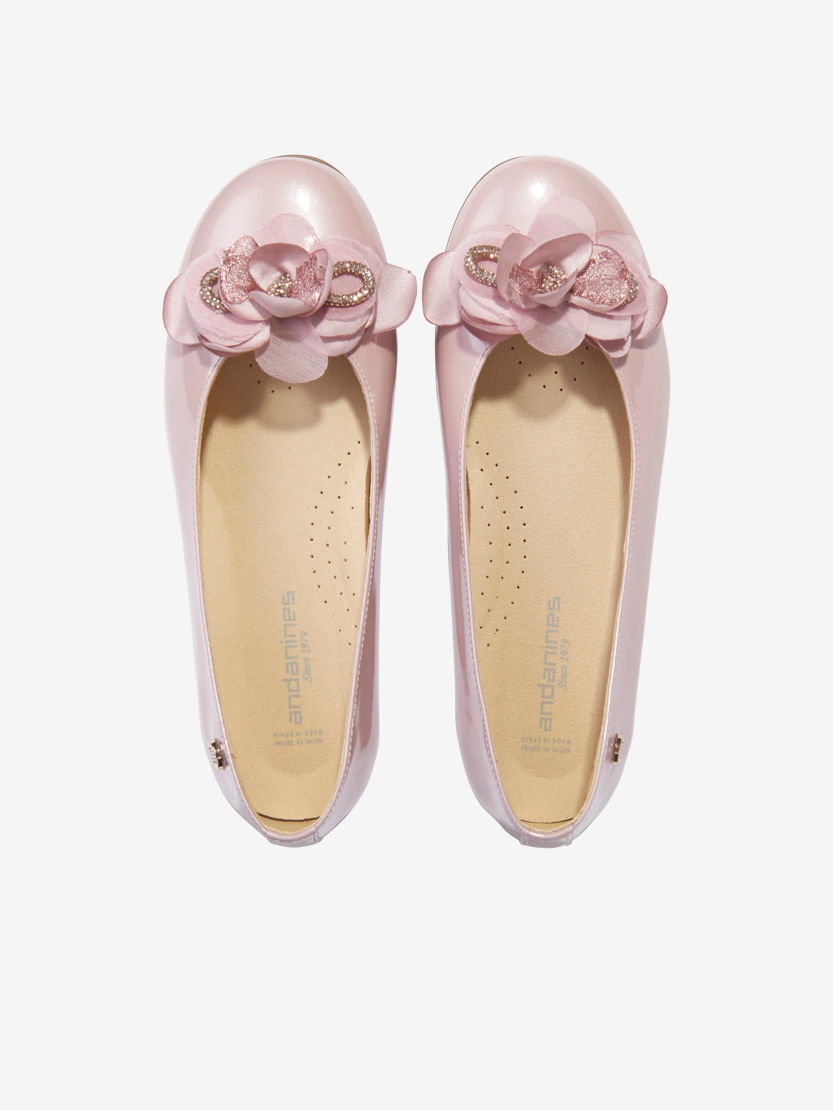 Andanines Girls Leather Flower Ballerina Pumps in Pink