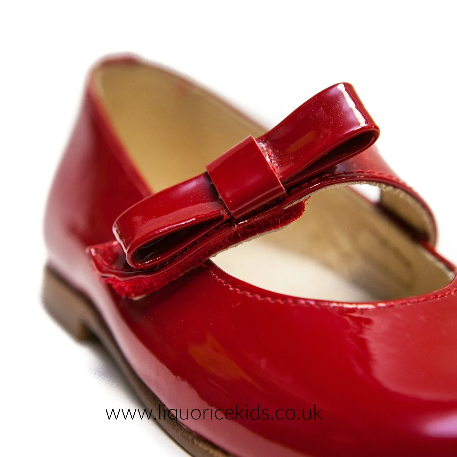 Andanines Red Patent Mary Janes with Red Bow