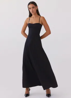 Angelina Linen Maxi Dress - Black