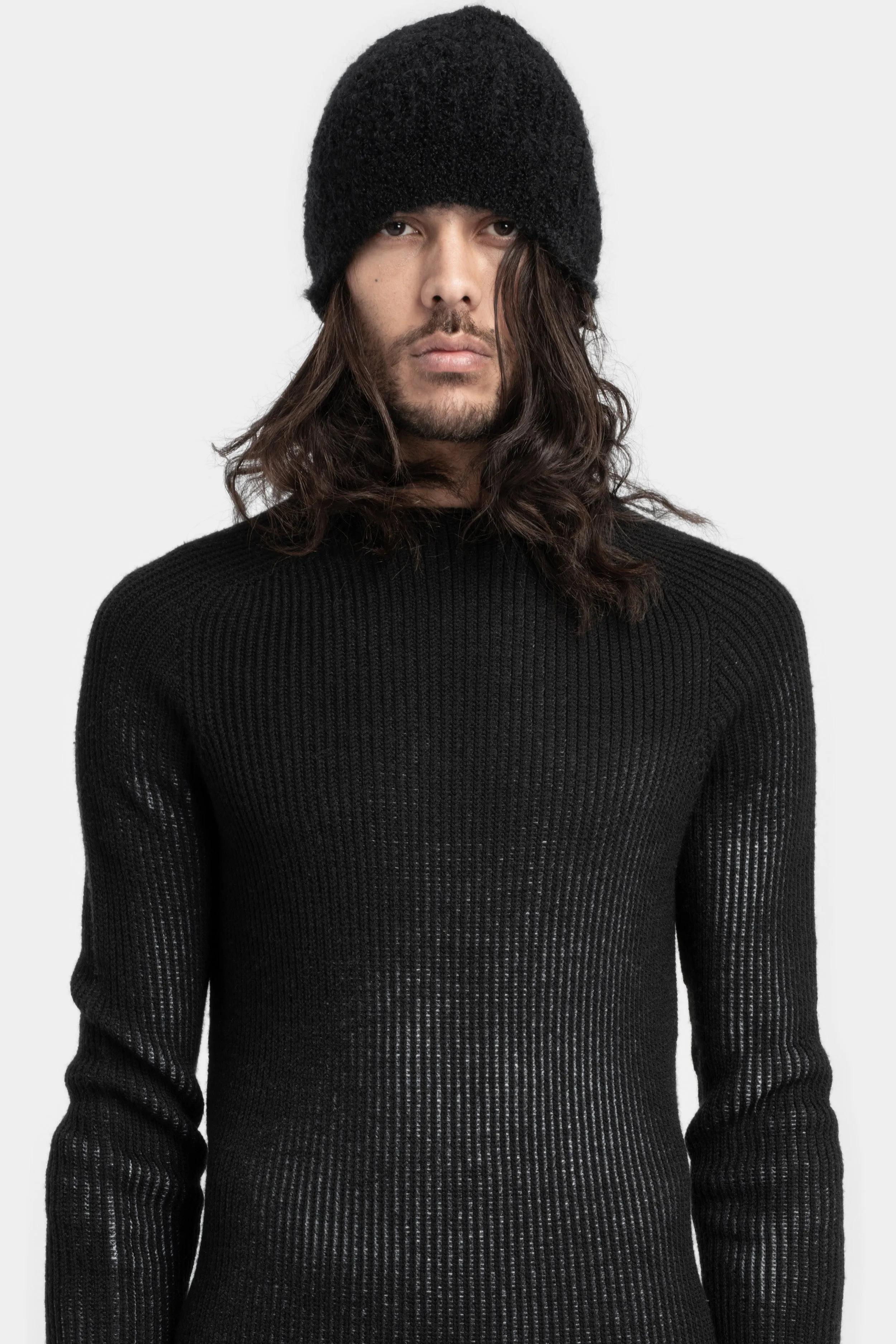 Angora / Virgin wool knit beanie, Black