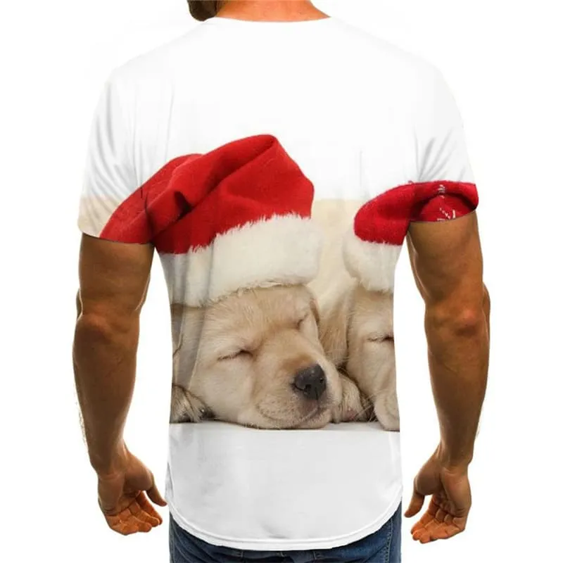 Animal T-shirt Men Christmas Shirt Print Dog Tshirts Casual White Tshirts Novelty