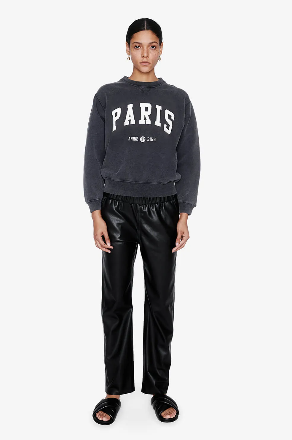 Anine Bing - Ramona University Sweatshirt Paris in Washed Black