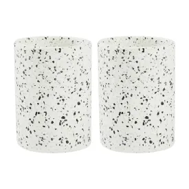 Anko Ceramic Toothbrush Holder for Bathroom | Toothpaste, Makeup Brush Holder for Bathroom | Bathroom Accessories for Wash Basin | Home, Office, Bathroom Organiser | White & Grey, Terrazzo | Set of 2