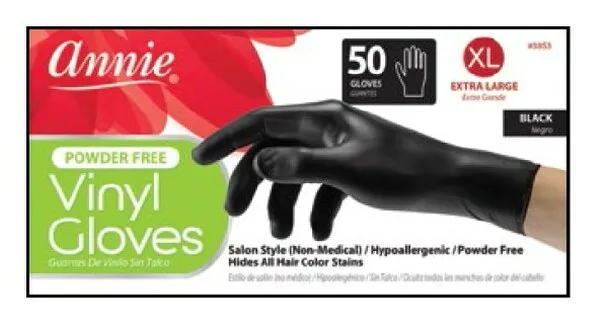 Annie Powder Free Black Vinyl Gloves 50ct