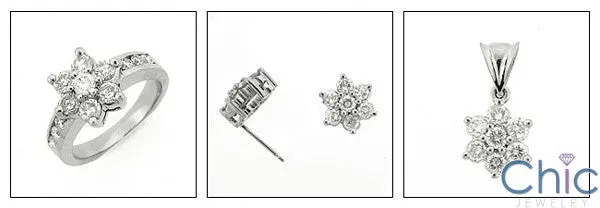 Anniversary Flower Set Ring Earring Ct Pendant Cubic Zirconia Cz Ring