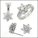 Anniversary Flower Set Ring Earring Ct Pendant Cubic Zirconia Cz Ring