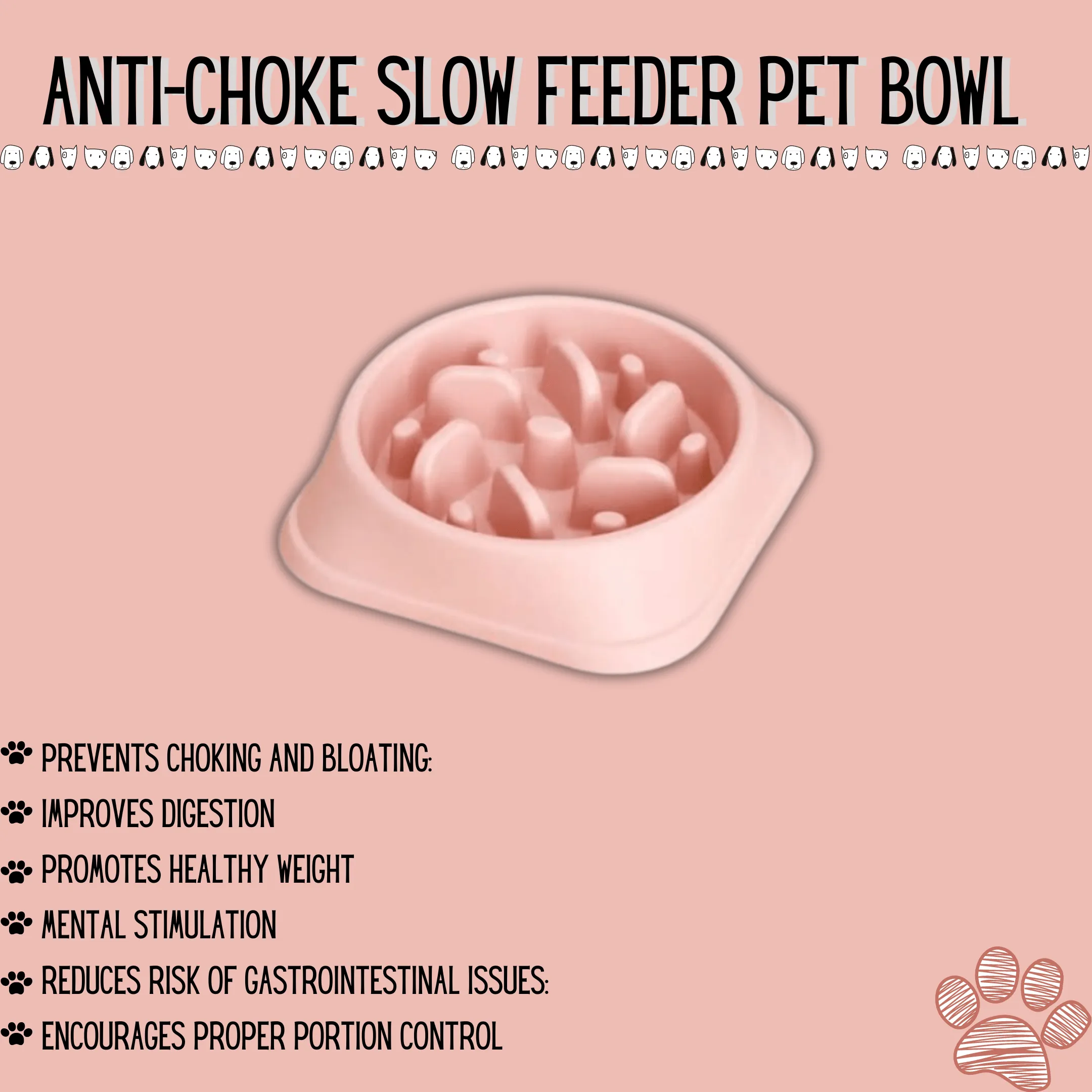 Anti-Choke Slow Feeder Pet Bowl - PINK