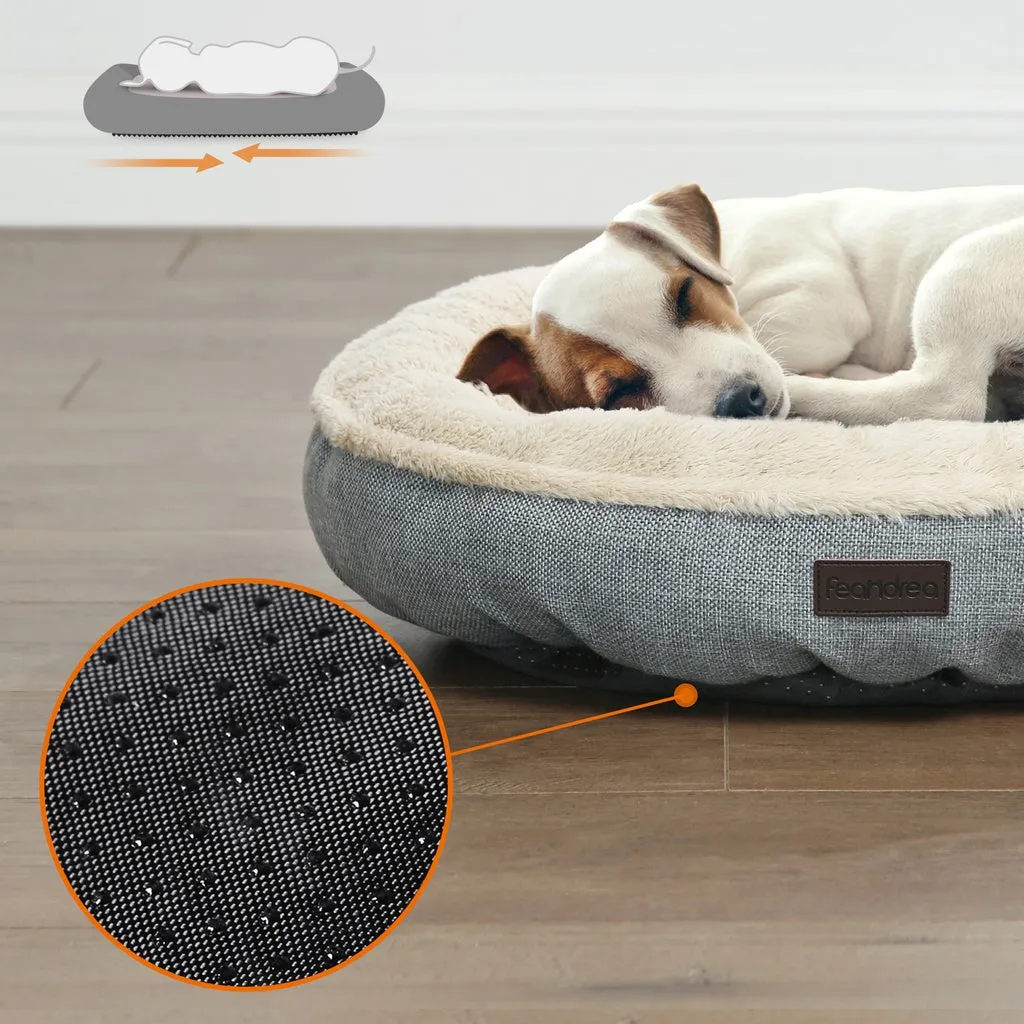 Anti-Slip Grey Round Dog Sofa Bed, 55cm, Plush, Memory Foam, FEANDREA