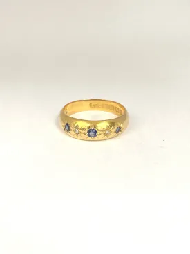 Antique Edwardian 18ct Gold Cornflower Sapphire and Diamond Gypsy Ring, Hallmarked Birmingham, 1902