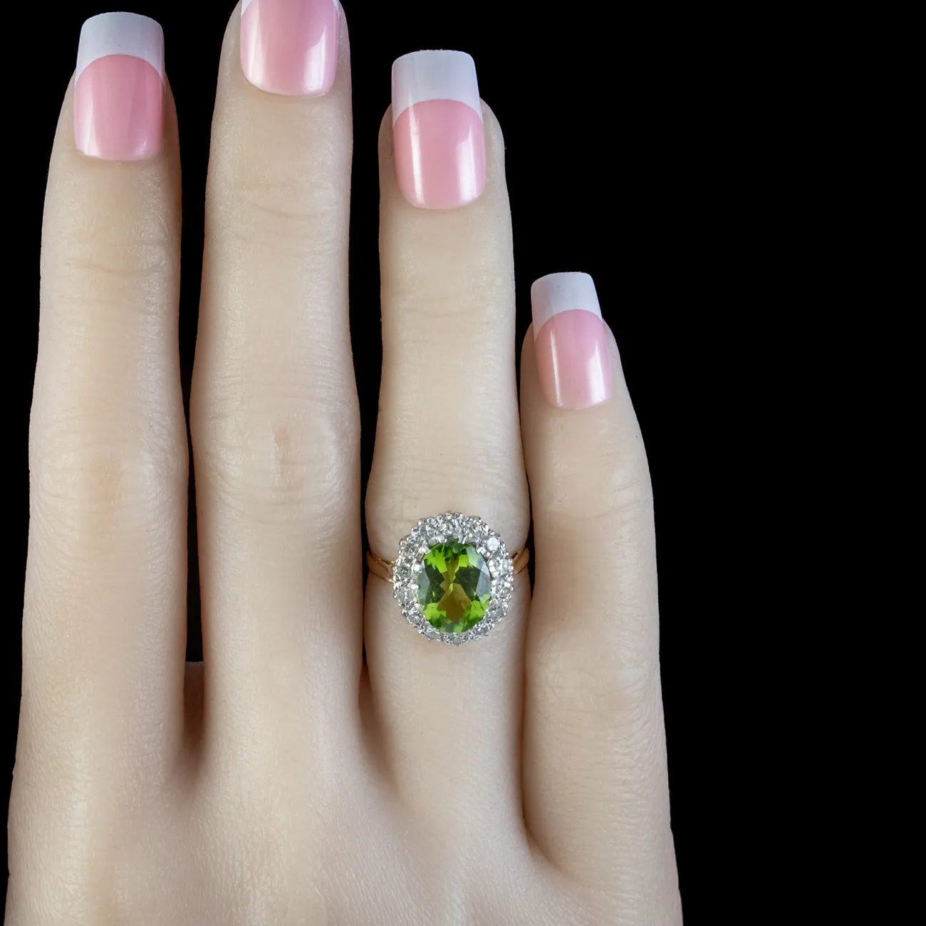 Antique Edwardian Peridot Diamond Cluster Ring 3.60ct Peridot