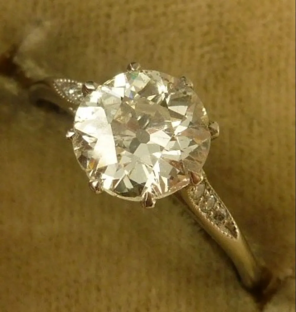 Antique Edwardian Platinum 1.77ct Old Cut Solitaire Diamond Ring