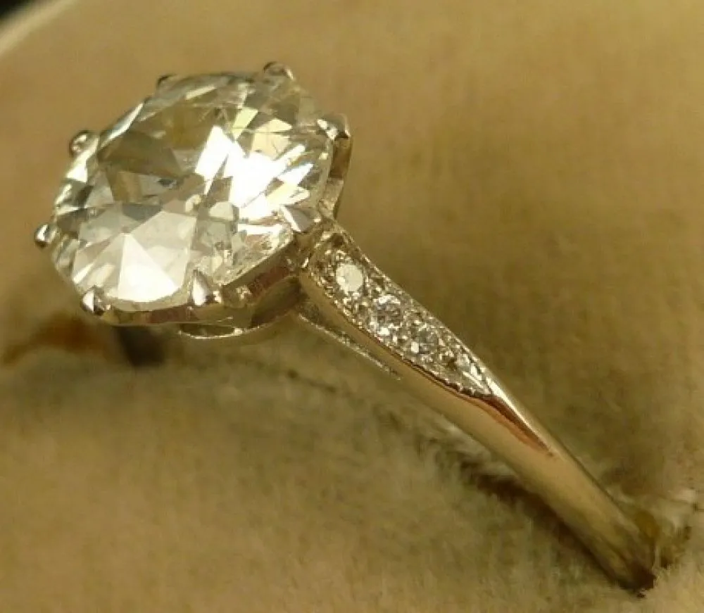 Antique Edwardian Platinum 1.77ct Old Cut Solitaire Diamond Ring