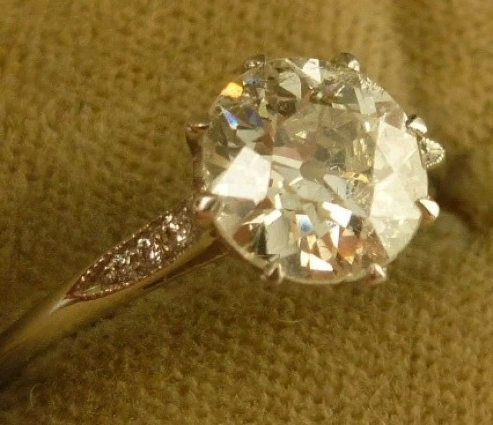 Antique Edwardian Platinum 1.77ct Old Cut Solitaire Diamond Ring