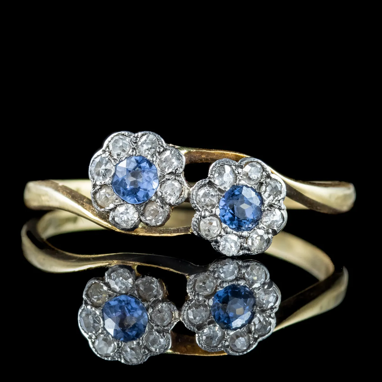 Antique Edwardian Sapphire Diamond Daisy Twist Ring 0.20ct Of Sapphire