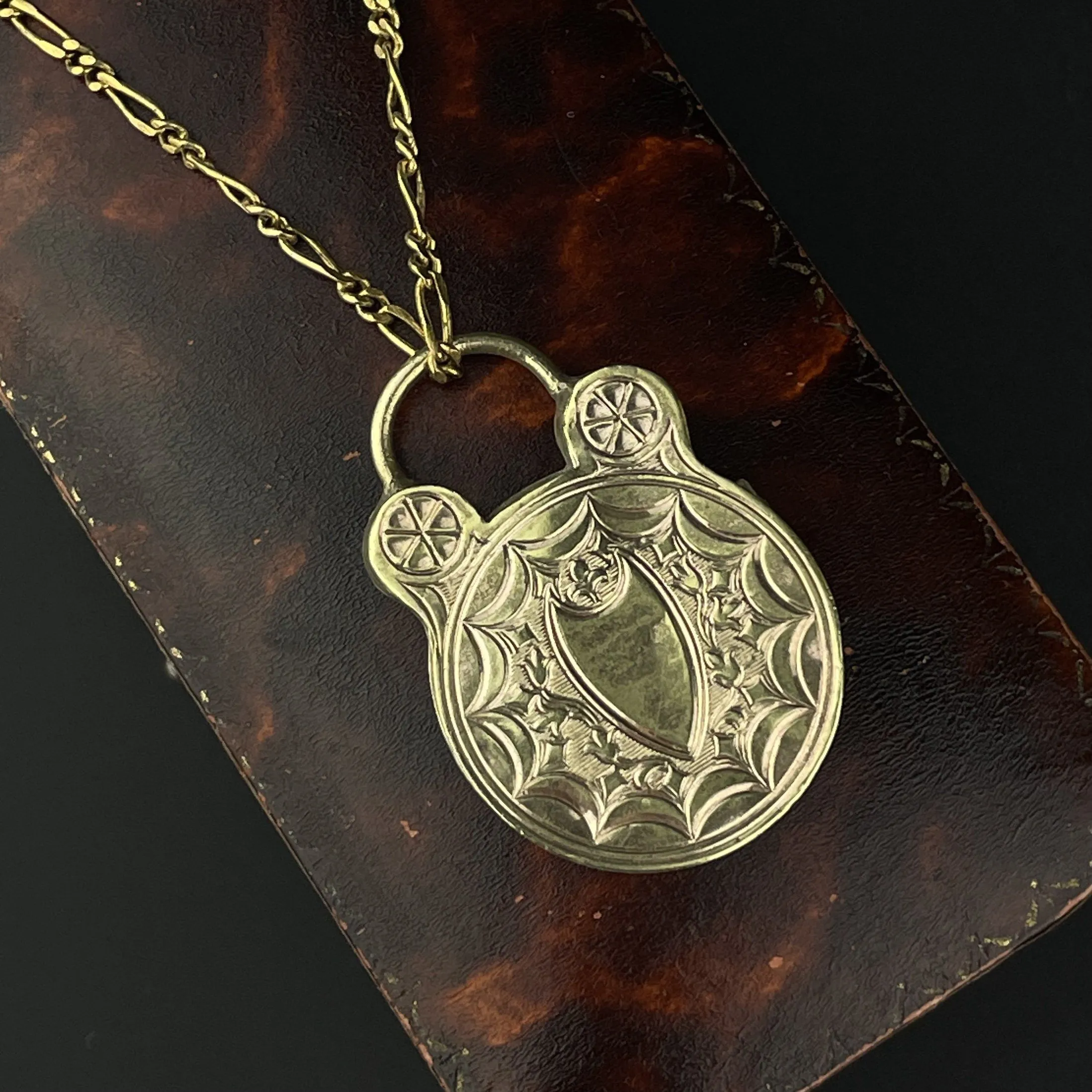 Antique Engraved Gold Fill Edwardian Locket Necklace