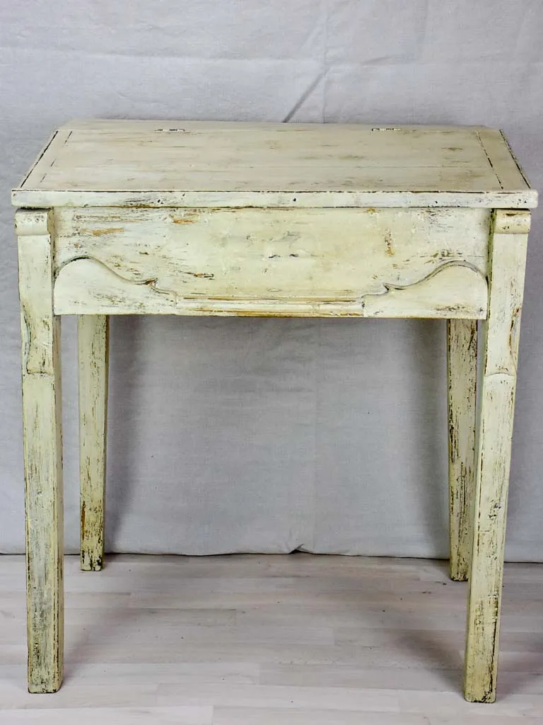 Antique French school desk with lid and gray  / beige patina