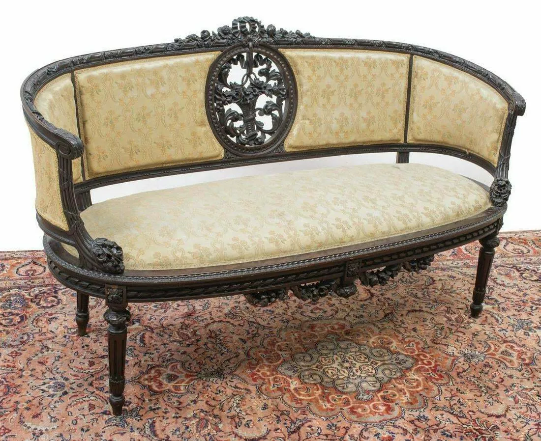 Antique Salon Set, Settee, 6 Chairs, Louis XVI Style, 1800's, Gorgeous Set!!