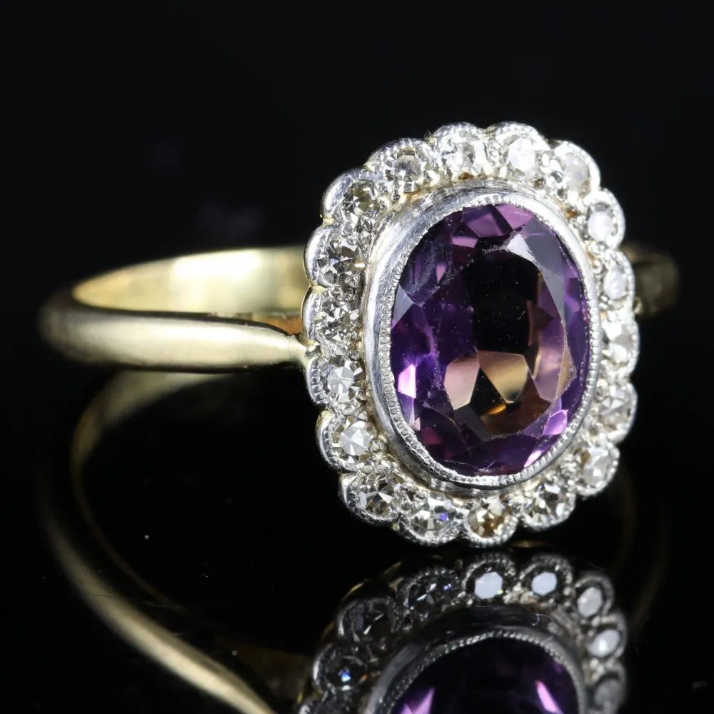 Antique Victorian Amethyst Diamond Cluster Ring Circa 1900