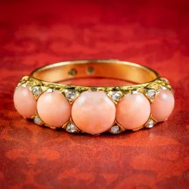 Antique Victorian Coral Diamond Ring Circa 1900