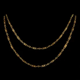 Antique Victorian French Chain 18Ct Gold Silver Sautoir Necklace Circa 1900