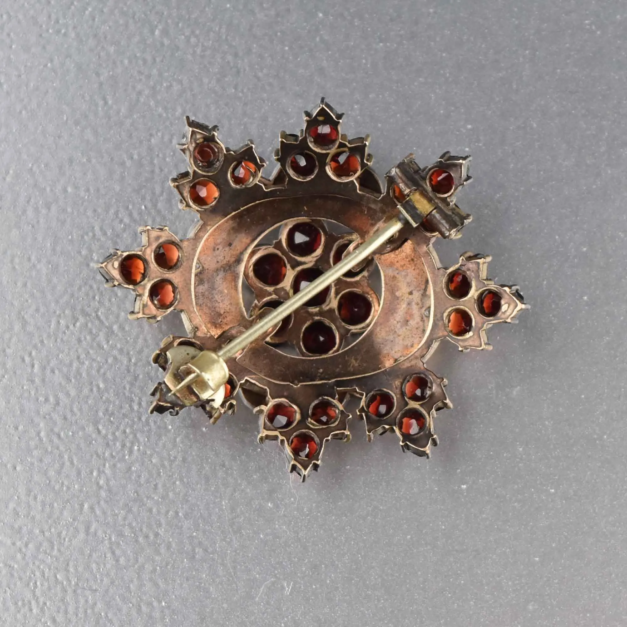 Antique Victorian Garnet Snowflake Brooch Pin