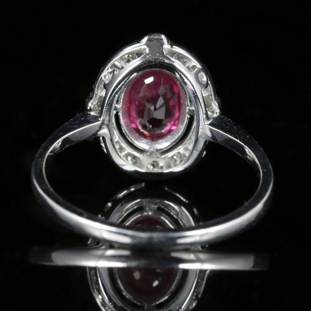 Antique Victorian Ruby Diamond Ring 18Ct White Gold