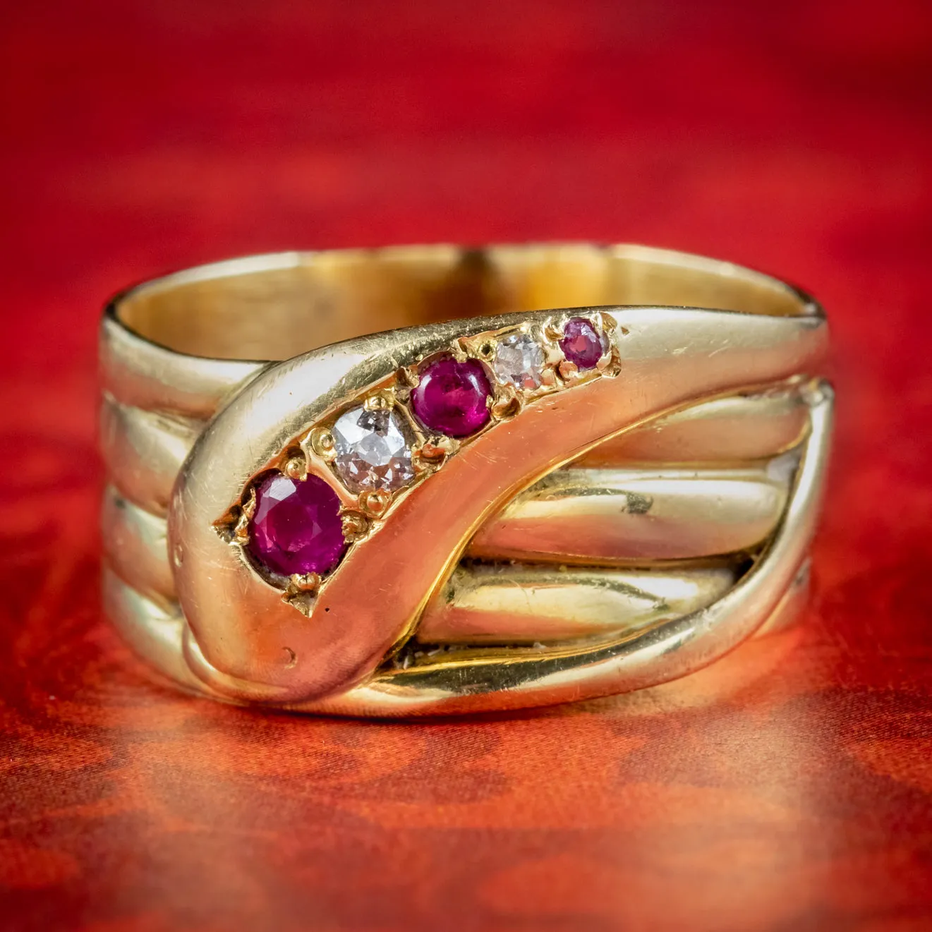 Antique Victorian Ruby Diamond Snake Ring Circa 1890