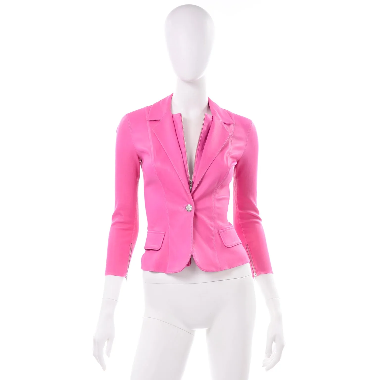 Aphero Hot Pink Lamb Leather Blazer Jacket W Built In Top