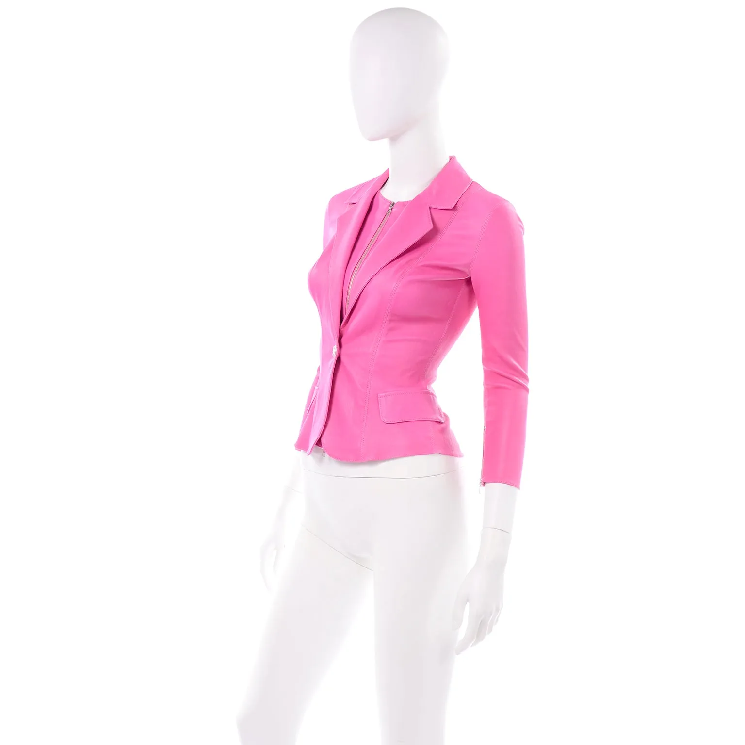 Aphero Hot Pink Lamb Leather Blazer Jacket W Built In Top