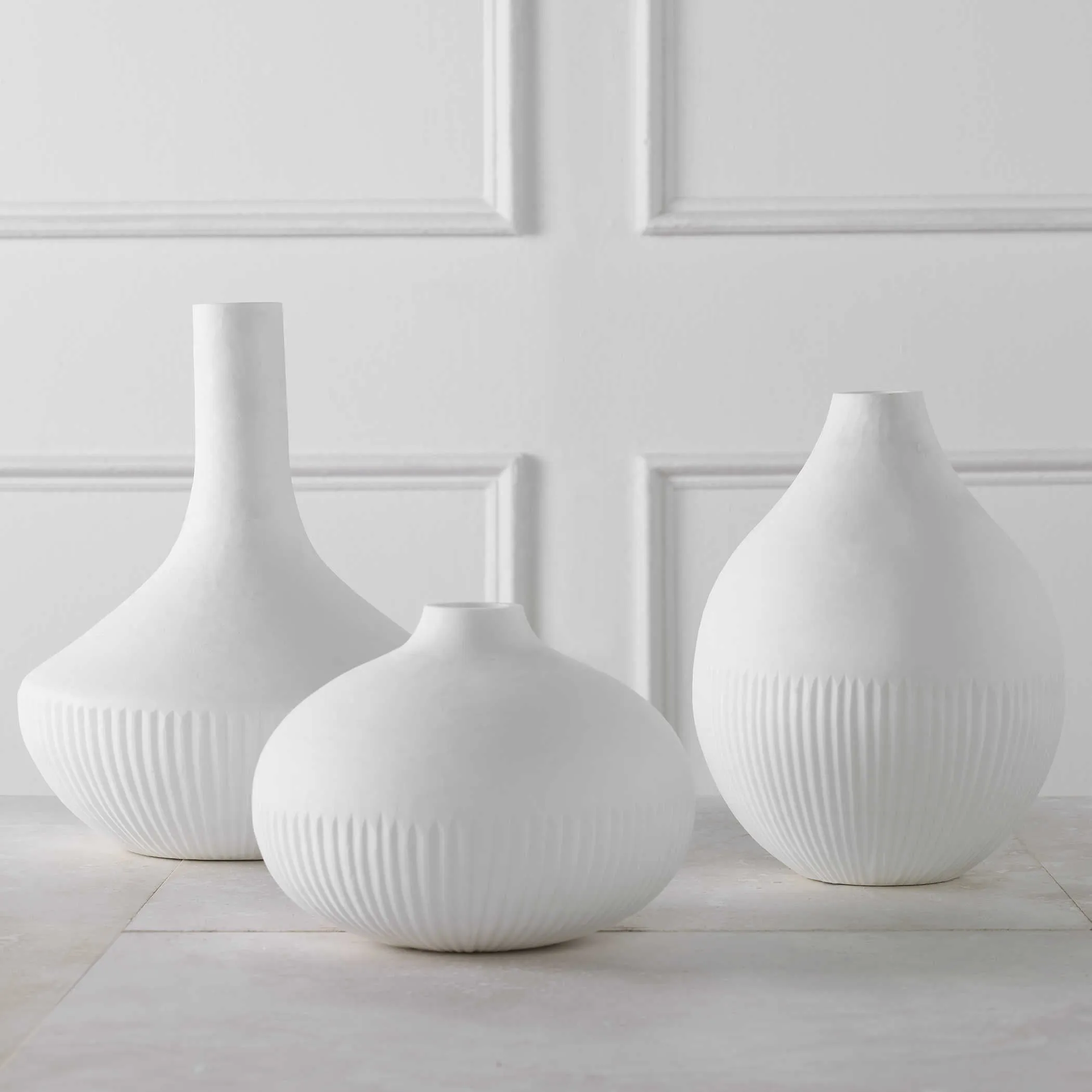 Apothecary Satin White Vases, Set of 3