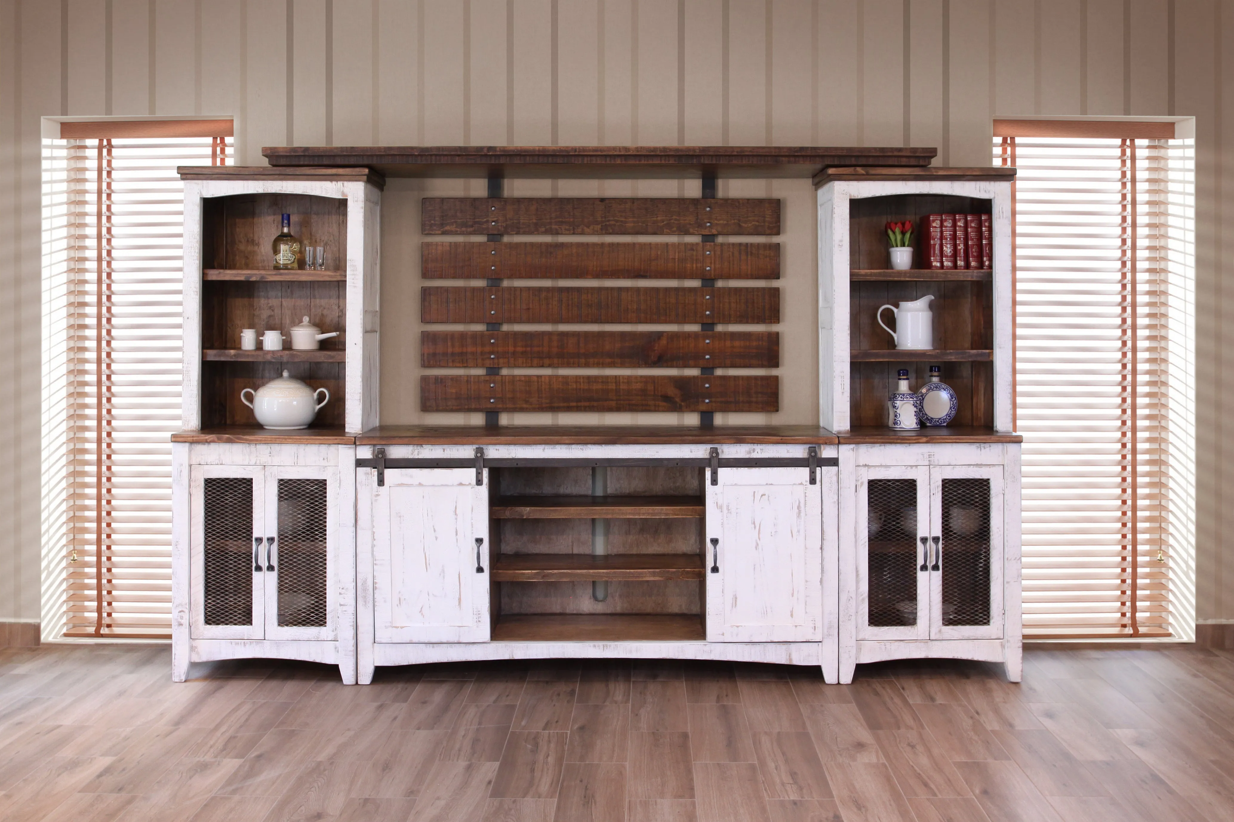 Applewood 4-Piece Entertainment Wall Unit - Weathered White