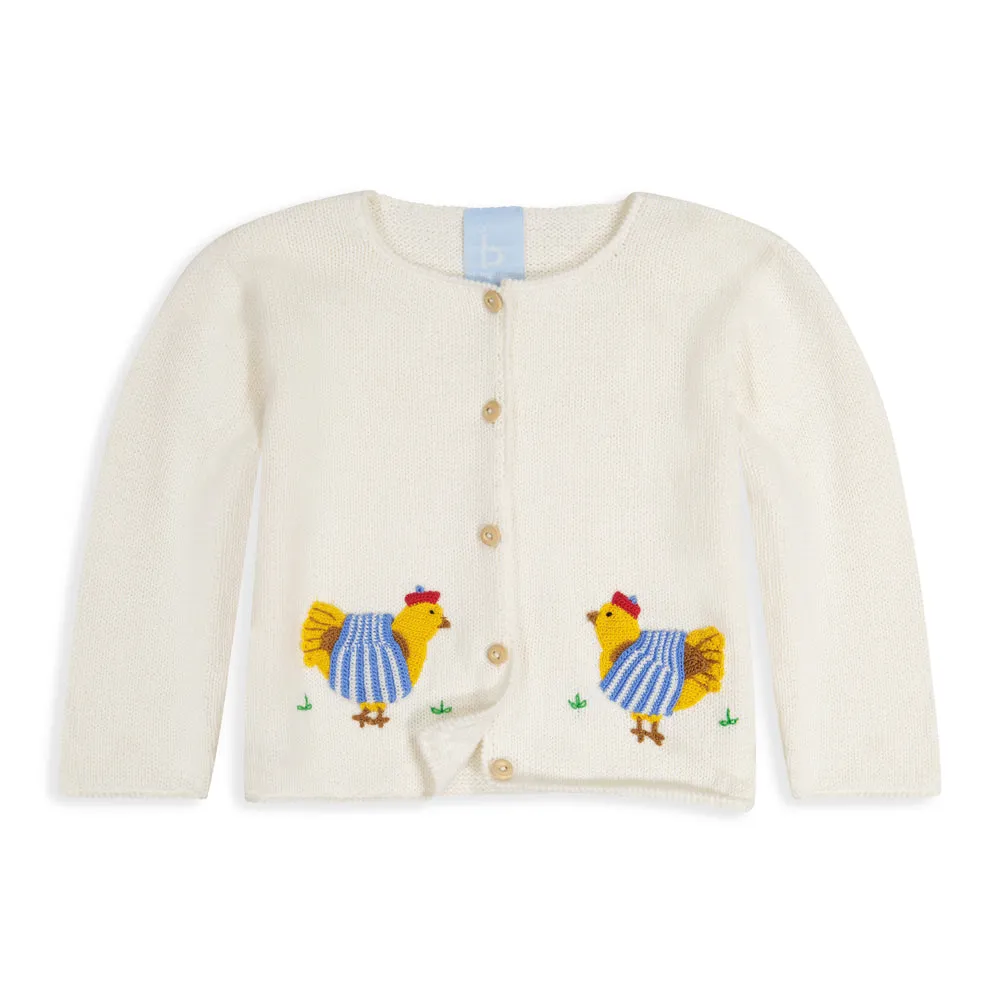 Applique French Hen Cardigan -- Ivory