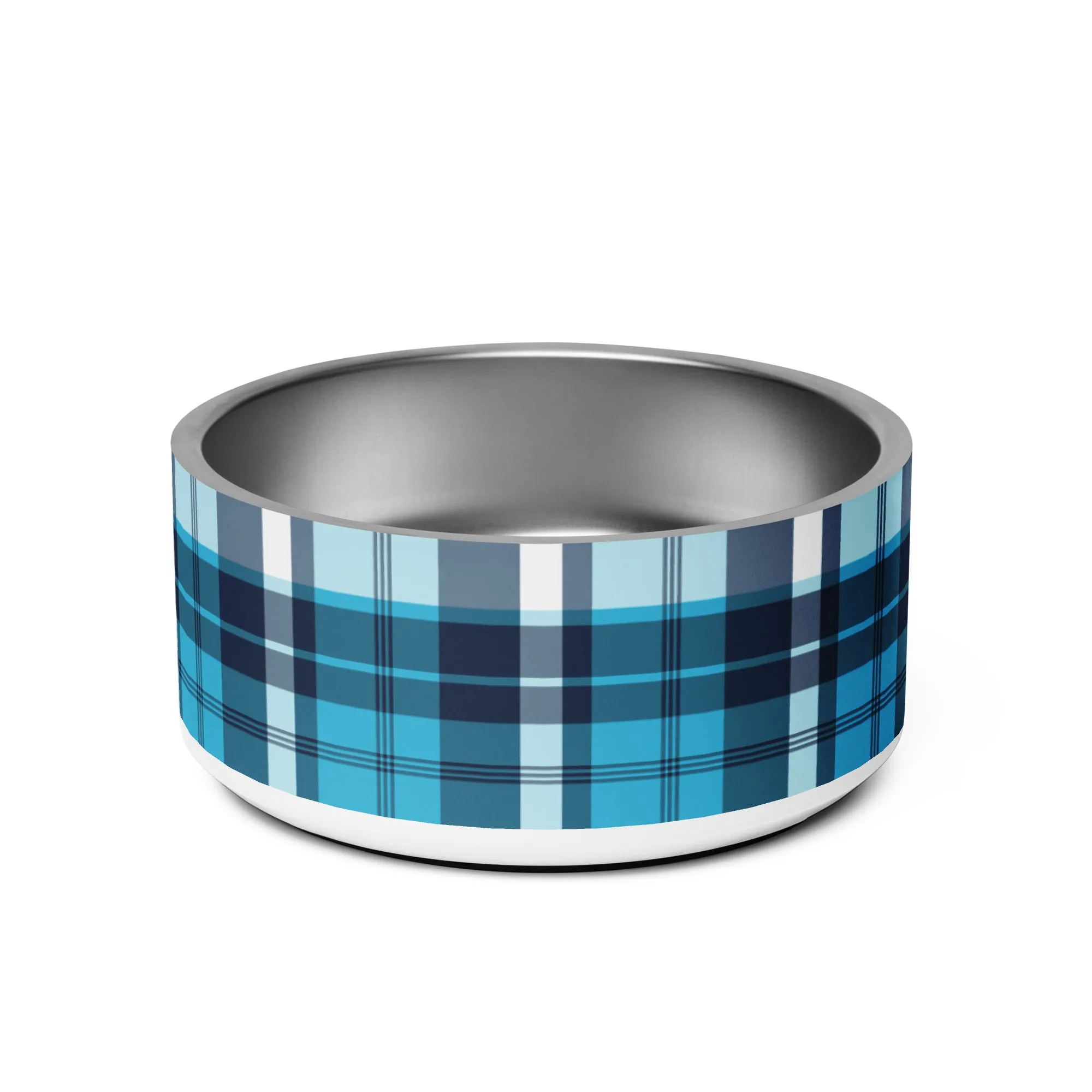 Aqua and Navy Blue Preppy Plaid Pet Bowl