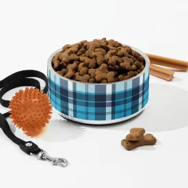 Aqua and Navy Blue Preppy Plaid Pet Bowl